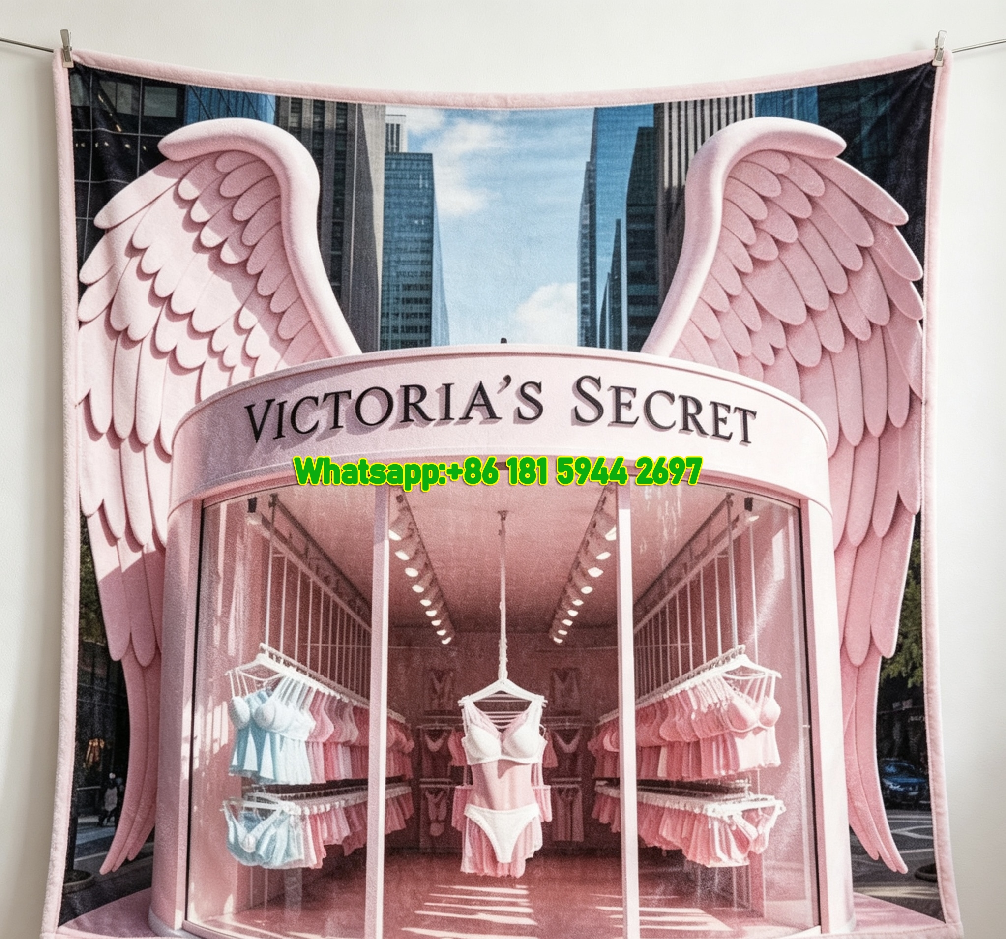 Victoria's Secret Pink Cloud Storefront Flannel Fleece Throw Blanket V144